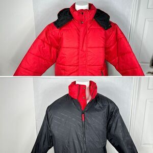 KOMAN‎ Hooded Puffer Jacket Mens Size XL REVERSIBLE Red Vintage Y2K Hip Hop Rap